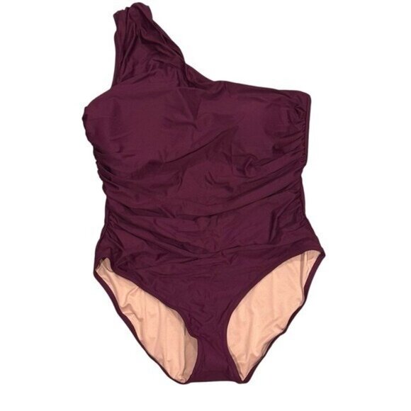 J Crew Plus Size 20 Ruched One Shoulder One Piece Swim Suit Iris Purple UPF 50 - Picture 1 of 9
